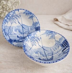 Pottery Barn Sophia Willow Tree Boat Scene Small Tidbit Bowl Set Of 2